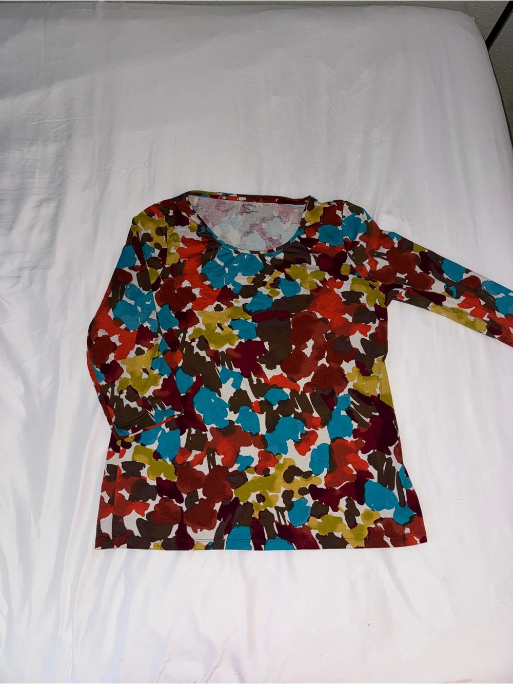 Madison Abstract Multicolor Floral Painterly 3/4 Sleeve Top Stretch Blouse XL